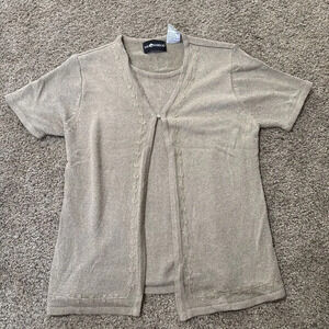 SAG HARBOR‎ Sweater Mock Cardigan Granny Grandma Core Cottage Floral Stitched S